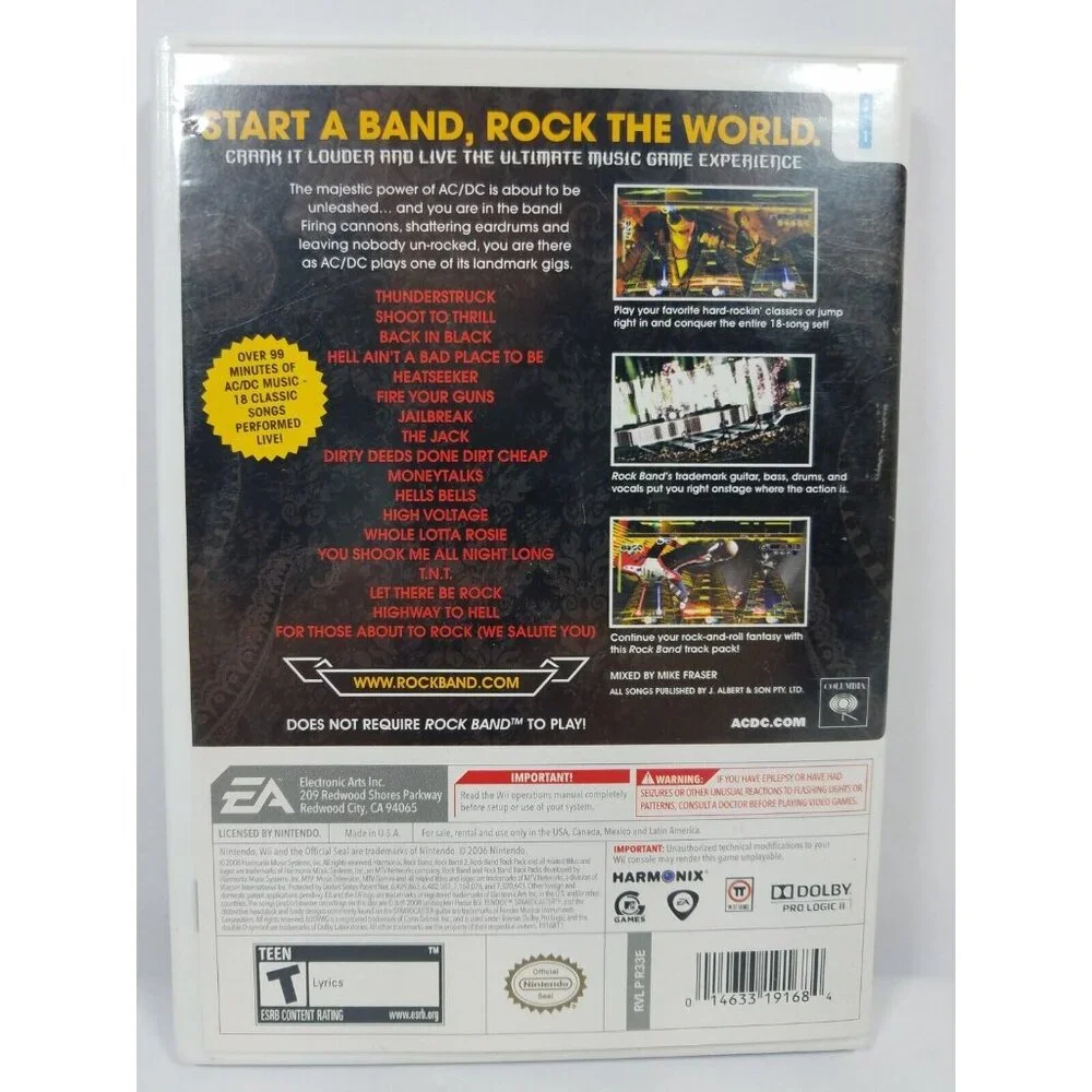 Wii Rock Band Track Pack AC/DC Live 2008 Disc Case Cover Art